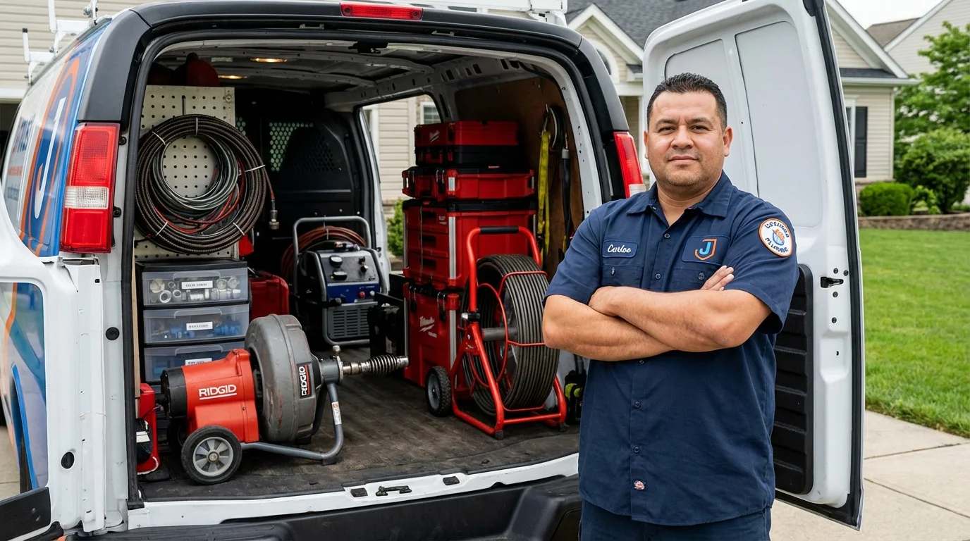 Professional drain cleaning equipment and Johns Plumbing LLC plumber in Parsons