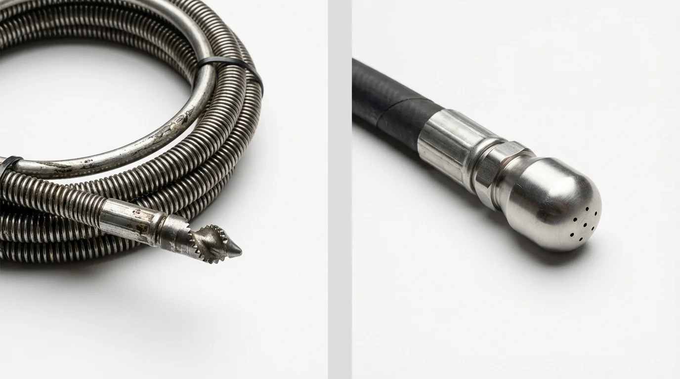Drain snake cable and hydro jetting nozzle used for drain cleaning in Parsons, KS